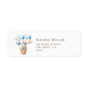Étiquette Teddy Bear Balloon Baby shower bleu Adresse de ret