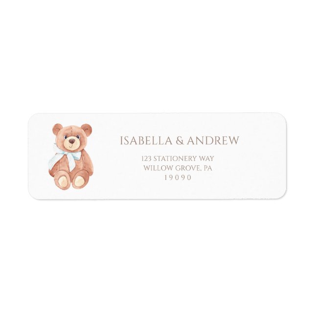 Étiquette Teddy Bear Boy Classic Baby Shower Address (Devant)