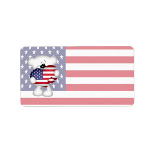 Étiquette Teddy Bear et Big USA Flag Heart