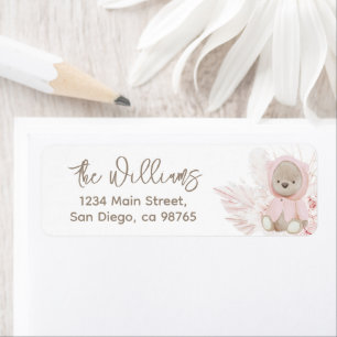 Étiquette Teddy Bear Moderne Boho Girl Baby shower