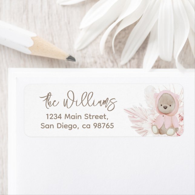 Étiquette Teddy Bear Moderne Boho Girl Baby shower (En situation)