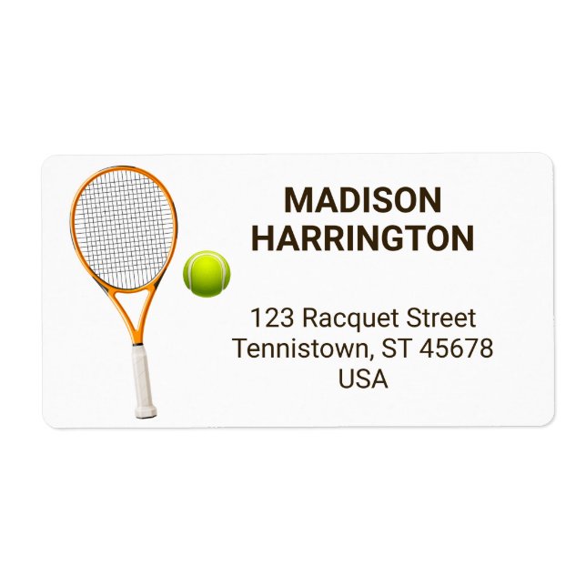 Étiquette Tennis de nom et d'adresse personnalisés (Devant)