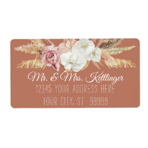 Étiquette Terracotta Boho Pampas Palm Blush Floral Verdure