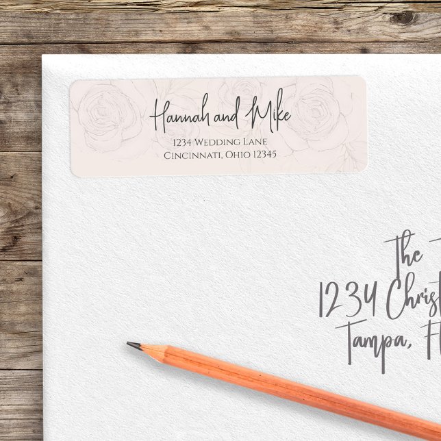 Étiquette Terracotta Floral Aquarelle Verdure Foliage (An elegant blush floral handwritten script-style return address label.)
