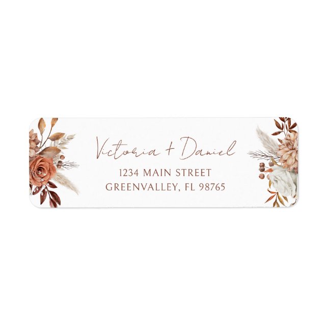 Étiquette Terracotta rouille Floral Boho Autumn Mariage de f (Devant)