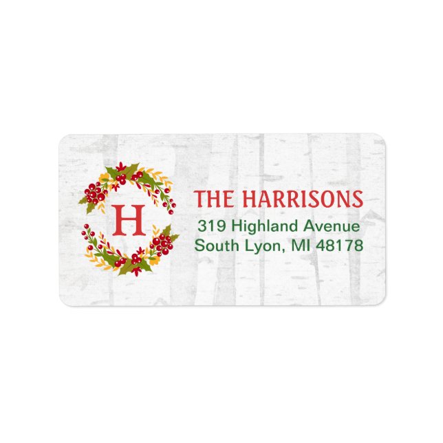 Étiquette Terres de bois d'hiver blanc initial (Devant)