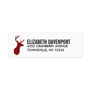 Étiquette Tête de cerf avec Antlers - Rouge rustique Plaid