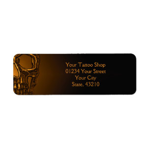 Étiquette Tête de crâne Gothique Gold Metallic Tattoo Shop