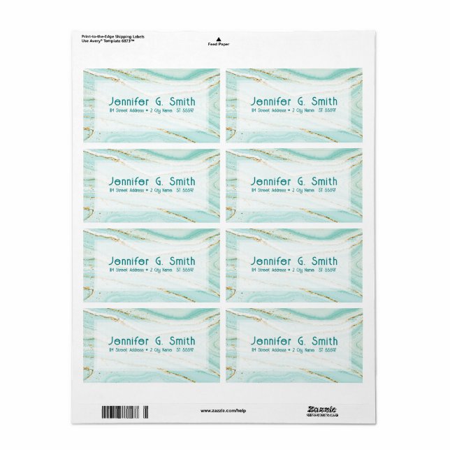 Étiquette Texture de marbre vert pastel (Feuille entière)