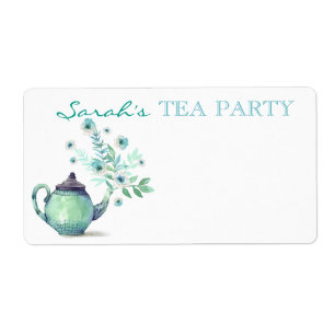 Étiquette Théière aquarelle Fleur Ruisseau Menthe Aqua