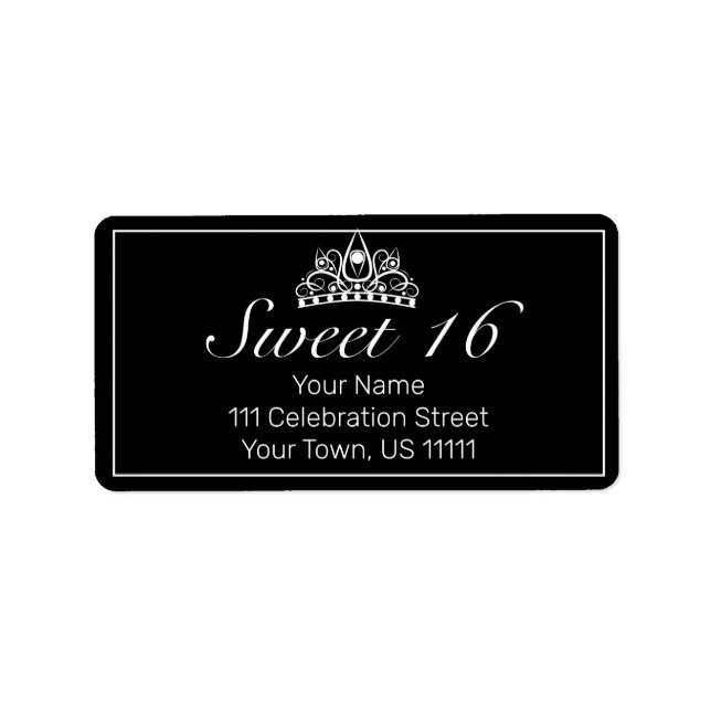 Étiquette Tiara Modern Minimalist Black Sweet 16 Adresse (Devant)