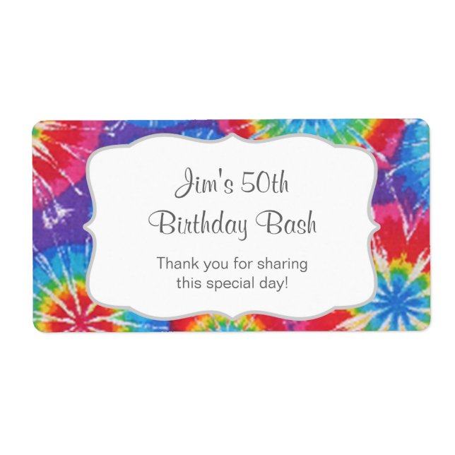 Étiquette Tie Dye Party Bouteille d'eau de faveur - customis (Devant)