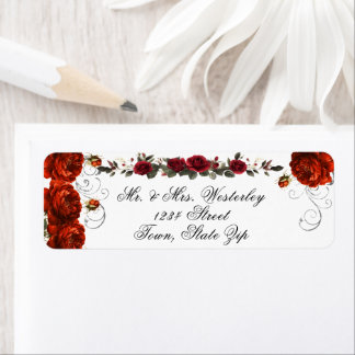 Étiquette Timbres Adresse de Retour Roses Rouges Vintage ave
