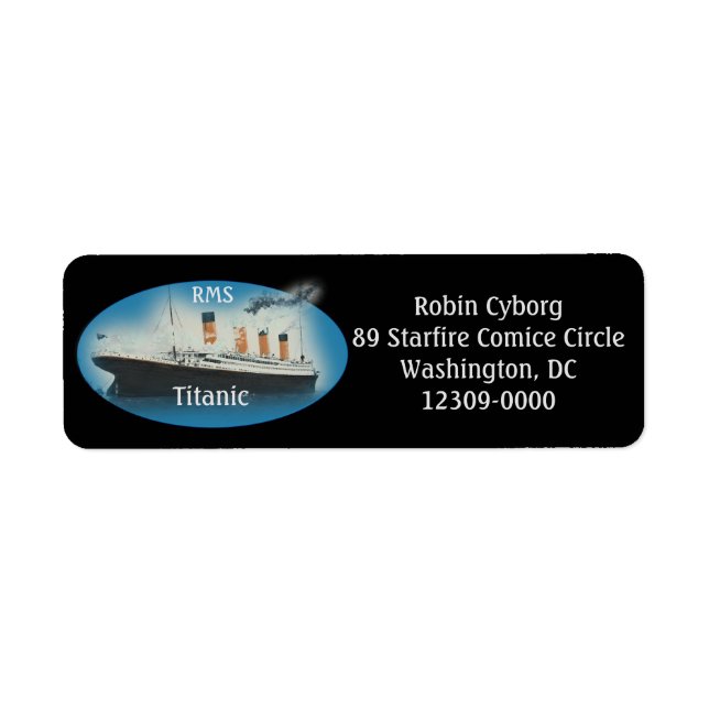 Étiquette Titanic Black Maritime White Star Adresse de retou (Devant)