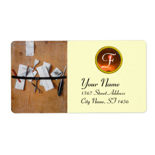 Étiquette TITULAIRE DE LETTRE EN MONOGRAM EN BOIS, agneau or