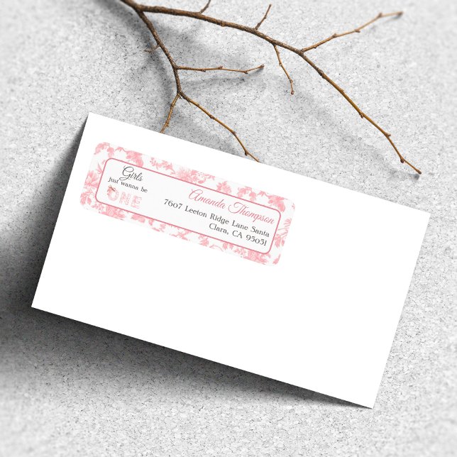 Étiquette Toile Coquette Pink Bow Premier Anniversaire Adres (Créateur téléchargé)