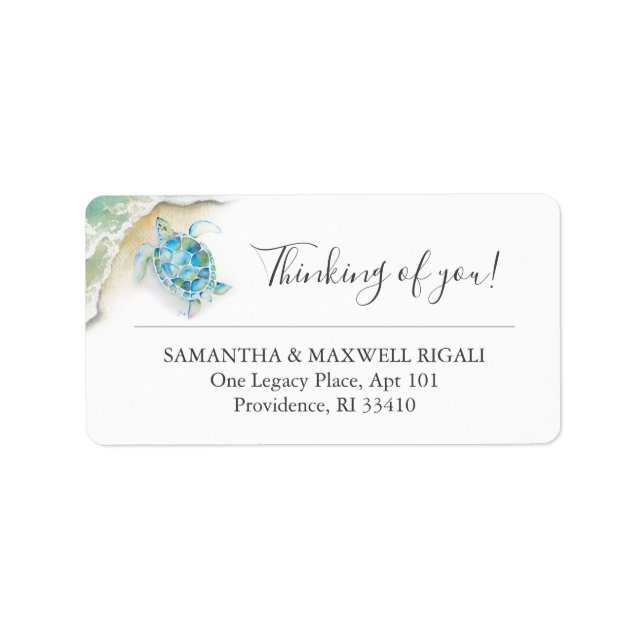 Étiquette Tortue de mer aquarelle tropicale océan adresse (Devant)