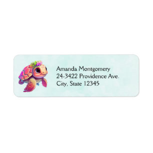 Étiquette Tortue de mer rose Whimsical & mignon