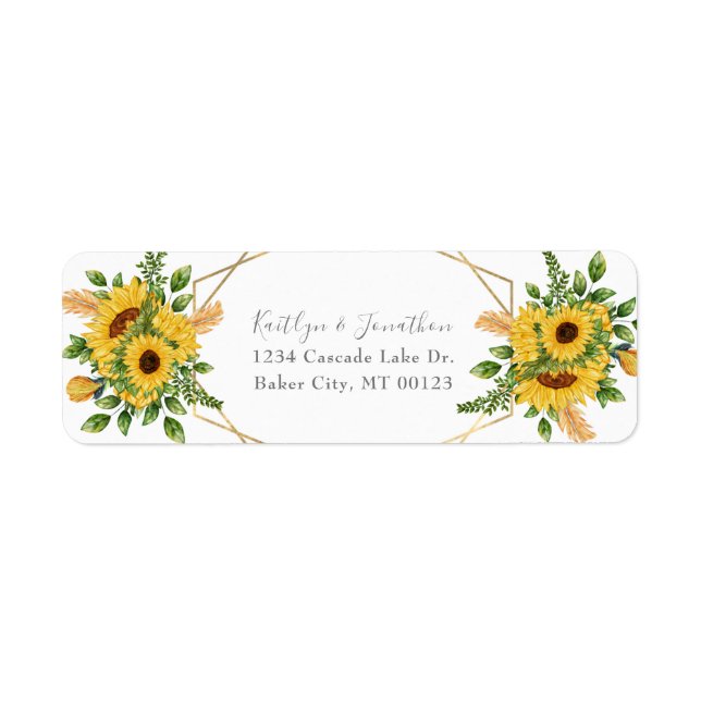 Étiquette Tournesol floral géométrique en or rustique (Devant)
