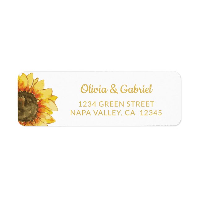 Étiquette Tournesol jaune. Adresse du mariage botanique (Devant)