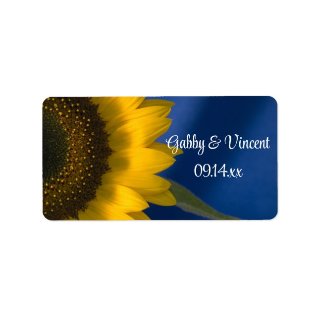 Étiquette Tournesol jaune sur Mariage bleu (Devant)