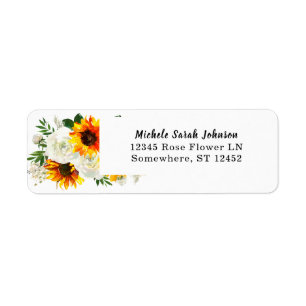 Étiquette Tournesol & Rose blanche Artsy Floral Mariage 2