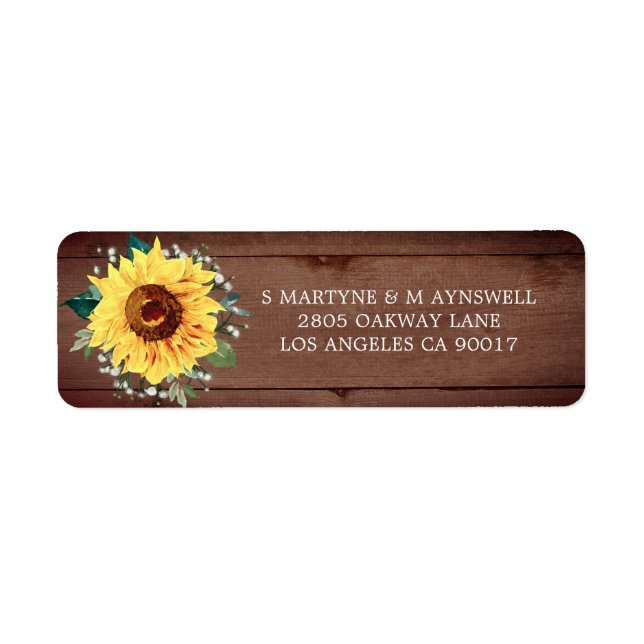 Étiquette Tournesol Rustique Babys Respire Mariage bois (Devant)