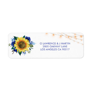 Étiquette Tournesol Rustique Blue Floral Lumières Adresse