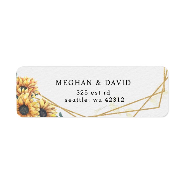 Étiquette Tournesol Rustique élégant Mariage géométrique or (Devant)