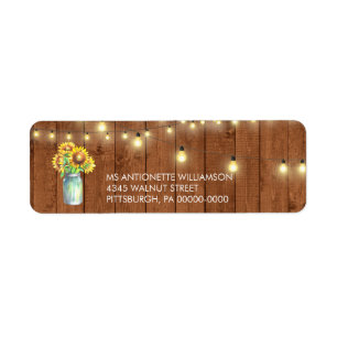 Étiquette Tournesol rustique Mason Jar Lumières Bois Adresse