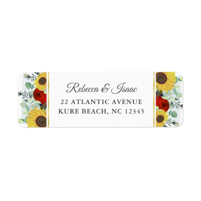 Étiquette Tournesol Rustique Rouge Floral Mariage Adresse de (Devant)