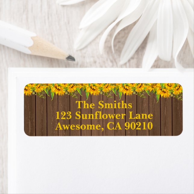Étiquette Tournesols Mariage rustique Retourner l'adresse Ét (En situation)