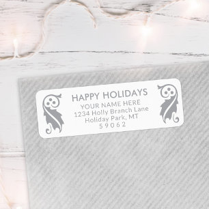 Étiquette Tout texte blanc & gris Holiday Holly Adresse de r