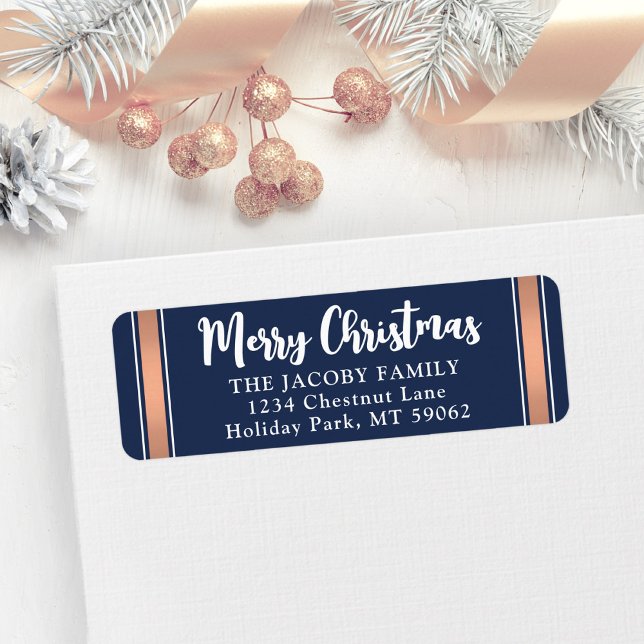 Étiquette Tout texte Marine & Rose Gold Christmas Retourner  (Créateur téléchargé)