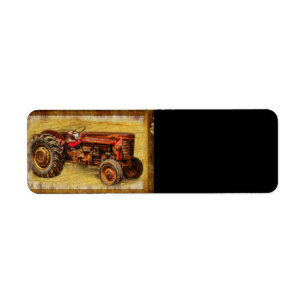 Étiquette Tracteur rouge antique