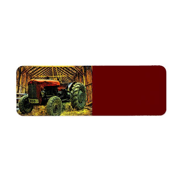 Étiquette Tracteur rouge antique Grange rustique (Devant)