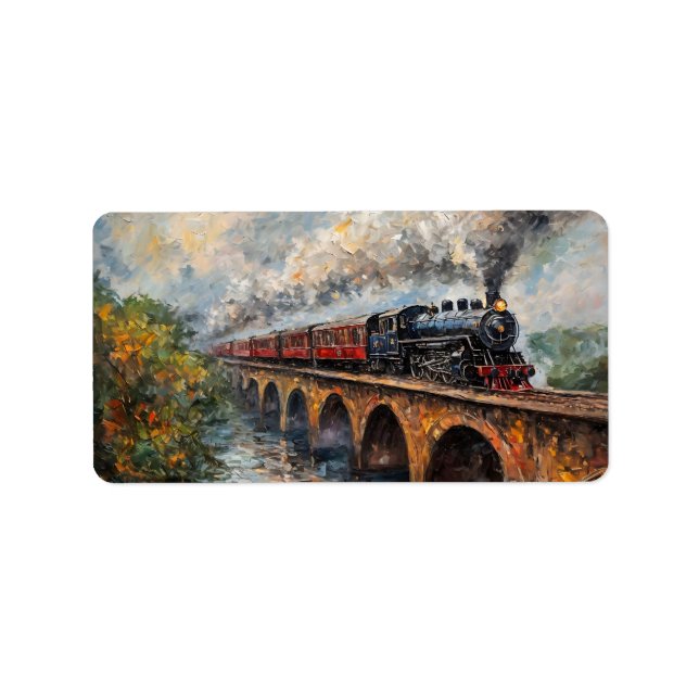 Étiquette Train à vapeur sur un pont - Peinture à l'huile (Devant)