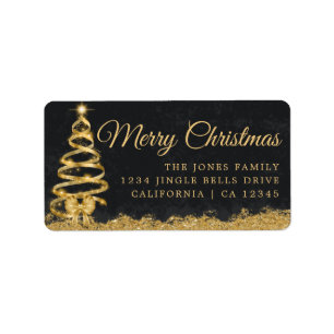 Étiquette Tree Gold Happy Holidays Adresse de retour Label