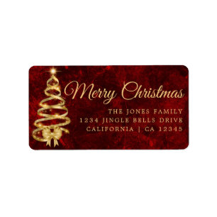 Étiquette Tree Happy Holidays Red Return Adresse Label