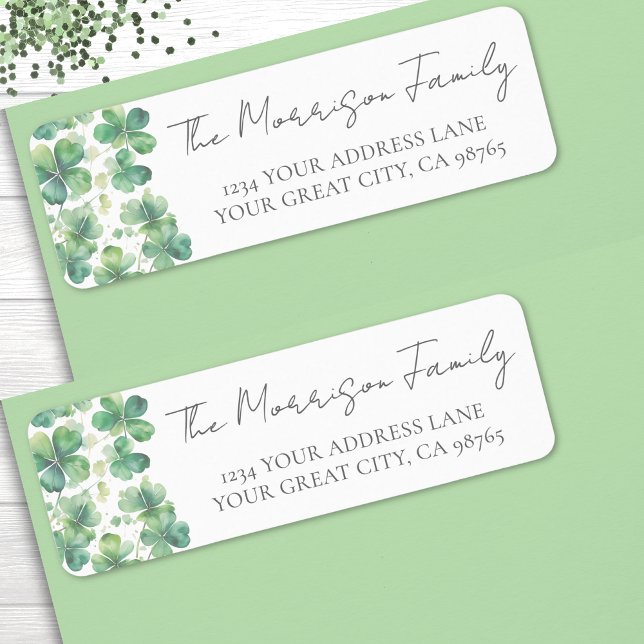 Étiquette Trèfle à quatre feuilles vert Adresse de retour (Green Clover Shamrock Return Address label)