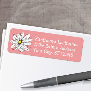 Étiquette Trendy Daisy coral et jaune Adresse de retour