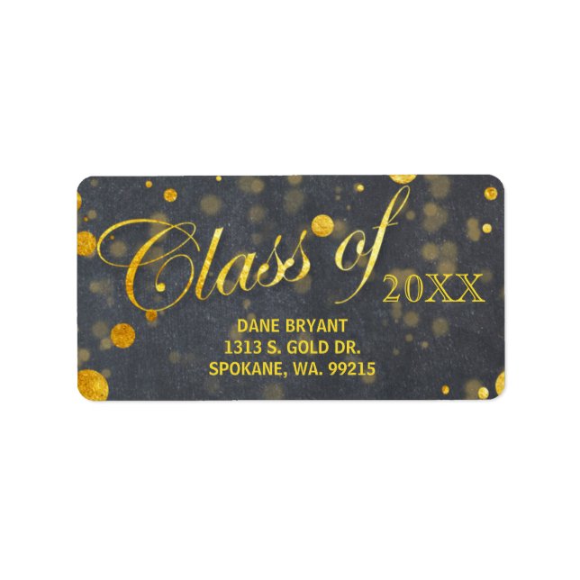 Étiquette Trendy Faux Gold Foil Confeti Graduation Address (Devant)