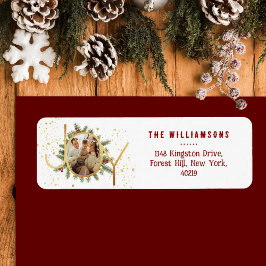 Étiquette Trendy Joy Pine Boughs Wreath Christmas Photo