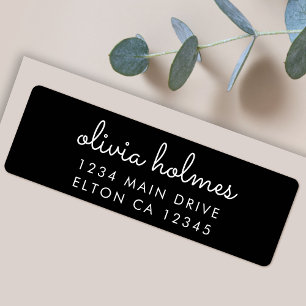 Étiquette Trendy Modern Black Script Return Address