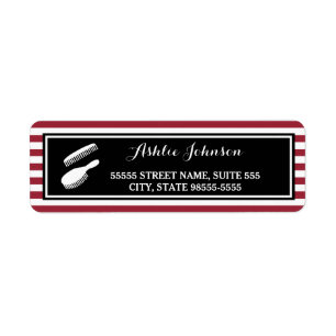 Étiquette Trendy Red and White Stripes Salon Hair Stylist