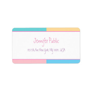 Étiquette Trendy rose jaune bleu vert Nom manuscrit