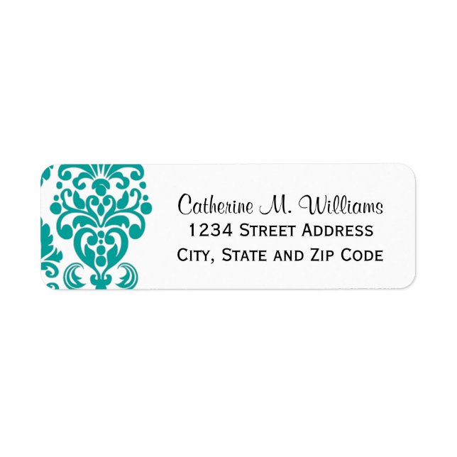 Étiquette Trendy Victorian Aqua Blue Lace Damask (Devant)