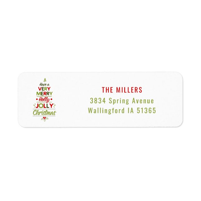 Étiquette Très Joyeux Holly Jolly Christmas Tree Texte perso (Devant)