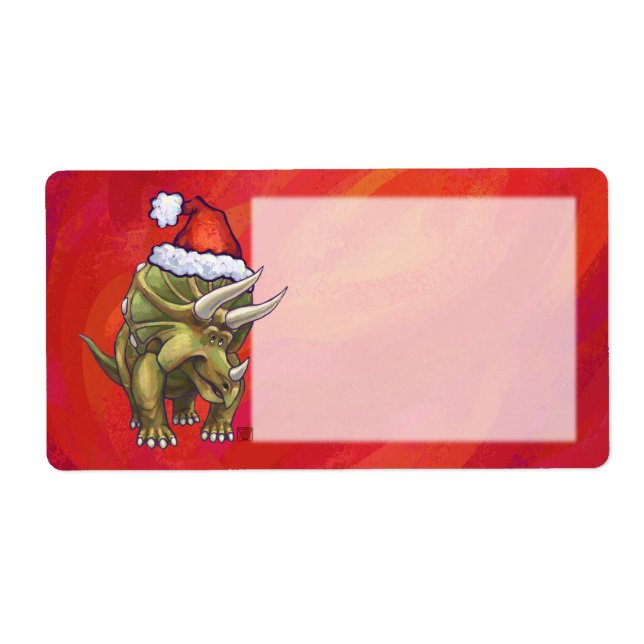 Étiquette Tricératops Noël En Rouge (Devant)