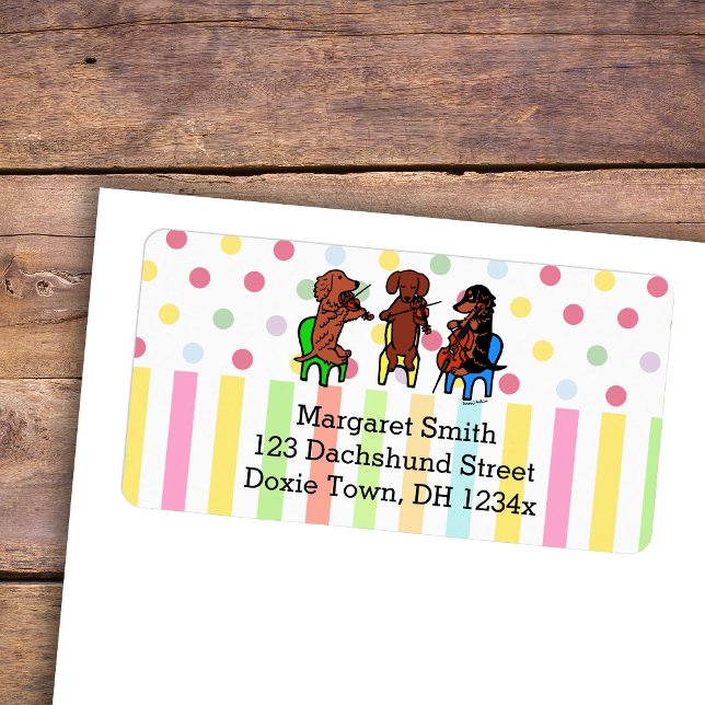 Étiquette Trio chaîne Dachshund (Dachshund String Trio Return Address Label for Dog Lovers who own Dachshunds.  Music theme design.)
